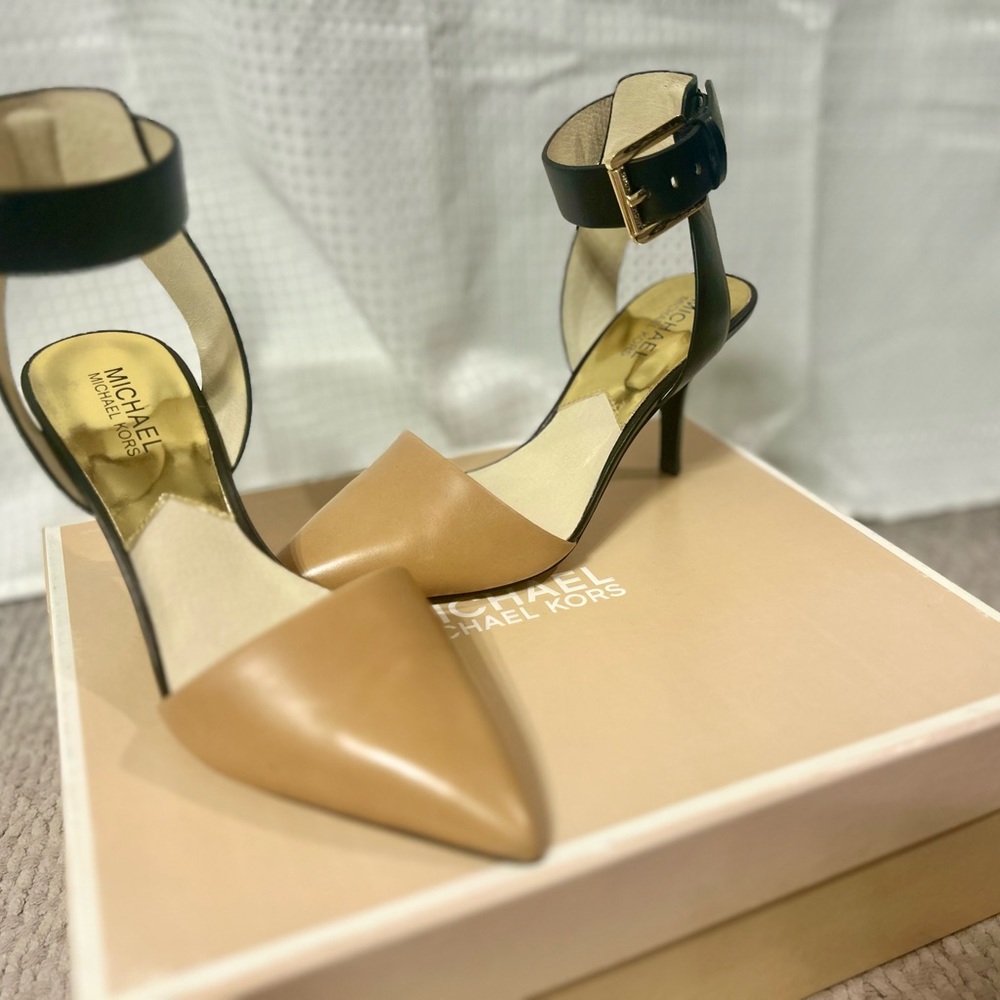 Michael Kors Leather Juliette Ankle Strap Heels, Size: 7